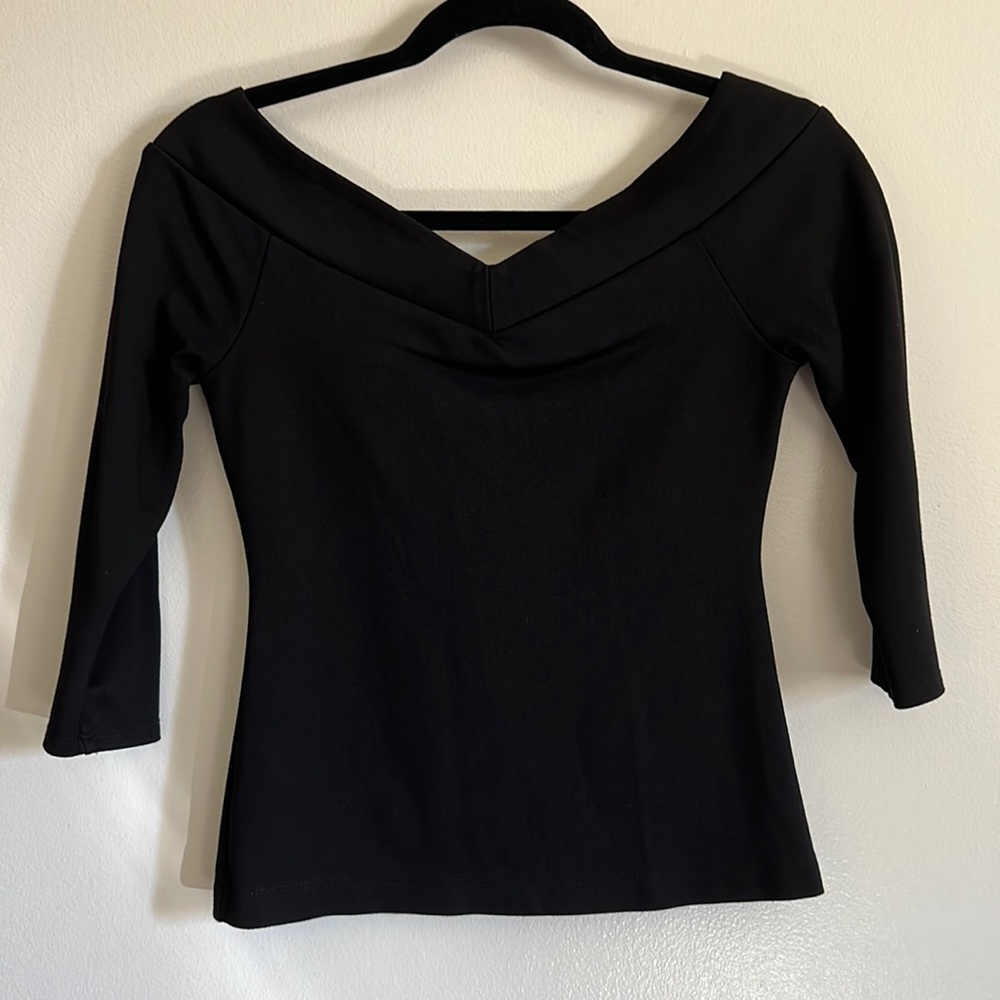Unique Vintage Black Pinup Top | 50s Off Shoulder Retro Goth Quarter Sleeve